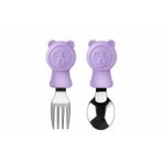 Valkyrie 304 Çelik Panda Bebek Kaşık Çatal SetiSilikon Saplı BPA İçermez Ergonomik Kaymaz Mor