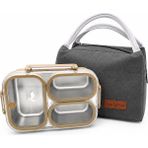 Valkyrie 304 Paslanmaz Çelik 3 Bölmeli Kahve Lunch Box Termal Çantalı – Sızdırmaz Kapaklı Beslenme Kabı, - Kahverengi - 0,50 lt