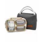 Valkyrie 304 Paslanmaz Çelik 3 Bölmeli Kahve Lunch Box Termal Çantalı – Sızdırmaz Kapaklı Beslenme Kabı,