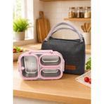 Valkyrie 304 Paslanmaz Çelik 3 Bölmeli Pembe Lunch Box Termal Çantalı – Sızdırmaz Kapaklı Beslenme Kabı, - 0,50 lt