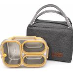 Valkyrie 304 Paslanmaz Çelik 3 Bölmeli Sarı Lunch Box Termal Çantalı – Sızdırmaz Kapaklı Beslenme Kabı, - 0,50 lt