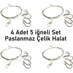 Valkyrie 5 Iğneli Paslanmaz Çelik Halatlı Dip Hırsız Olta Takımı 4’lü Set – 6# Karbon Çelik Iğne - Gümüş