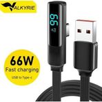 Valkyrie 66W Hızlı Şarj Kablosu – Led Ekranlı Type-C To Usb Data Vertical Yatay Kablo 130Cm
