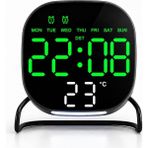 Valkyrie Dijital Yeşil LED Siyah Masa Saati Alarm Beyaz Derece 3 Kademe Işık, USB Destekli Modern Gece Lambalı Saat - 1
