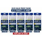 Valkyrie Fosforlu Çelik Balık İğnesi Takımı 5’Li Paket X 5 Adet Toplam 25 İğne Hazır Olta Gece Parlayan Yemli Çapari