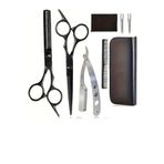 valkyrie Kasho 3 Parça 6 Inç 17 Cm Deri Çantalı Kuaför Berber Siyah Saç Makas Seti Ustura Düz Ve Ara Makas