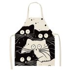 Valkyrie Siyah Beyaz Kedi Desenli Mutfak Önlüğü Cepli Unisex Mutfak Pişirme Temizlik Servis Önlüğü