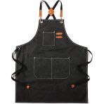 Valkyrie Unisex Kanvas Mutfak Önlüğü Ayarlanabilir Askılı Cepli Barista Garson Servis Önlüğü Siyah