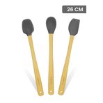 Valletta Indigo 3'Lü Gri Bambu Silikon Spatula Seti Uzun 26 Cm Vlt1504