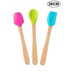 Valletta Indigo 3'lü Renkli Bambu Saplı Silikon Spatula Seti Uzun 26cm
