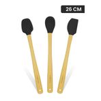 Valletta Indigo 3'Lü Siyah Bambu Silikon Spatula Seti Uzun 26 Cm Vlt1502