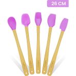 valletta Indigo 5'li Pembe Bambu Silikon Spatula Seti Uzun 26 cm - 5 Parça 26 cm