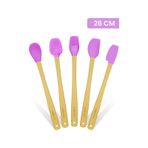 Valletta Indigo 5'li Pembe Bambu Silikon Spatula Seti Uzun 26 Cm