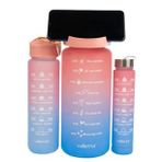 Valletta VLT1294 Eldorado Motivasyonel Pembe 2000 ml 750 ml 300 ml Çantalı 3'lü Su Matarası