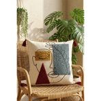 Valmia Home Modern Soyut Yüz Desenli Bordo Püsküllü Punch Nakışlı Pamuklu Dokuma Kırlent Kılıfı 42x42 cm
