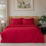 Valoroso Tekstil Çift Kişilik Çizgili Saten Nevresim Takımı - Kırmızı - 200 x 220 cm