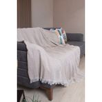 Valoroso Tekstil Pamuklu Zikzak Desenli Püsküllü Koltuk Örtüsü 170X210 cm | Dekoratif ve Çok Amaçlı - 170 x 210 cm - Bej