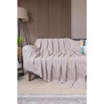 VALOROSO TEKSTİL Pamuklu Zikzak Desenli Püsküllü Koltuk Örtüsü, 170x210 cm, Geometrik Desen, Minimalist Stil, Yıkanabilir (Bej)