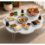 Valu Home 90 cm Papatya Yer Sofrası Katlanabilir Hamur Açma ve Kahvaltı Masası Mermer Desenli Yer Masası - Gümüş