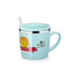 Valueder Çocuk Bebek Küçük Çocuk Kupaları Kupa Sippy Öğrenme Eğitmen Kupası Sütlü Kahve Sıcak Çikolata Paslanmaz Çelik Eğitmen Kapaklı Pipetli Kupa, Aslan, 7 oz/Tavuskuşu mavisi