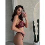 Valunor Kadın Iç Çamaşır Takımı Glam Bordo Askılı Dantelli Çiçekli Balenli Sütyen Takımı Bralet ve Tanga - 85B