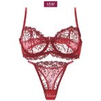 Valunor Kadın Iç Çamaşır Takımı Glam Kırmızı Askılı Dantelli Çiçekli Balenli Sütyen Takımı Bralet ve Tanga - 80B