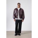 Vamos Basıc Suni Deri Oversize Ceket Bordo
