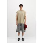 Vamos Oversize Kolsuz Basic Tişört Haki - XL