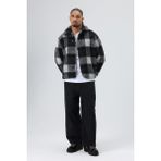 Vamos Oversize Peluş Ekose Ceket Siyah