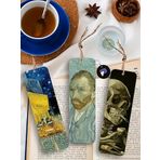 Van Gogh Metal Kitap Ayracı Seti - Üçlü Sanatsal Tasarım - Kafe Teras, Otoportre, Kafatası - Kitap Severler ve Sanatseverler İçin Hediye