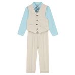 Van Heusen Erkek Çocuk 4 Parça Resmi Takım Elbise, Yelek, Pantolon, Yakalı Elbise Gömlek ve Kravat, Açık Haki/Yeşil, ^