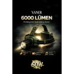 Vaner 6000 Lümen 60W Tg LED Şarjlı Kafa Lambası Zoomlu Powerbank Type-C Kamp Feneri - Haki