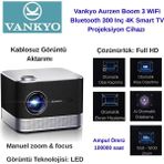 Vankyo Aurzen Boom 3 Wifi + Bluetooth 300 Inç 4K Smart Tv Projeksiyon Cihazı Siyah - Siyah - Beyaz