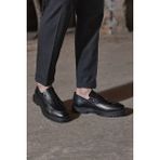 Vantaggio Shoes Vantaggio Angelo Hakiki Deri Erkek Klasik Ayakkabı Kısa Tabanlı Şık Tasarım - Siyah