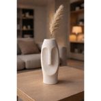 VANTES Beton Dekoratif Vazo Yüz Formu Modern Büyük Gri Pampas Vazosu