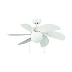 Vanti KCF281 60 W E27 6 Kanatlı Avizeli Beyaz Ahşap Tavan Vantilatör