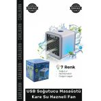 #Vantilatör LED Işıklı Sessiz Taşınabilir Nemlendirici USB Soğutucu Masaüstü Kare Su Hazneli Fan