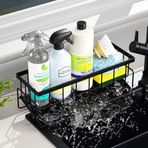 VANZBON Paslanmaz Çelik Kendinden Tahliye Tepsili Mutfak Evyesi için Lavabo Caddy Sünger Tutucu, Sünger için Paslanmaz Mutfak Lavabo Düzenleyici, Sabunluk Depolama Mutfak Aksesuarları, Siyah