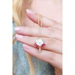 Vaoov 925 Ayar Gümüş Kırmızı Taşlı Sedef Çiçekli Kolye