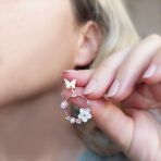 VAOOV 925 Ayar Gümüş Pembe Taşlı Sedef Çiçekli Kelebek Küpe