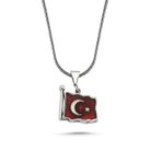 Vaoov 925 Ayar Türk Bayrağı Gümüş Kolye