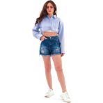 Vapur Tekstil Etek Ucu Lastikli Kısa Poplin Gömlek - Mavi - XL