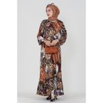Varak Detaylı Kaplan Desenli Elbise-Bordo - Standart