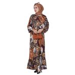 Varak Detaylı Kaplan Desenli Elbise-Bordo