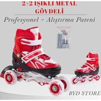 Vardem 2+2 Işıklı Metal Gövdeli Profesyonel Ve Alıştırma Kırmızı Kız Erkek Çocuk Pateni