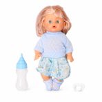 VARDEM 30 cm Sesli Emzikli ve Biberonlu Boncuk Bebek, Altını Islatan Oyuncak Bebek, Biberon Aksesuarlı Konuşan Bebek, Çocuklar İçin Evcilik ve Bakım Oyuncağı LD9706K-G (MAVİ)