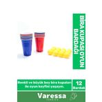 VARESSA Premium Seri Eğlenceli Özel Gün Beer Pong Renkli Büyük 12 Toplu Oyun Bardağı