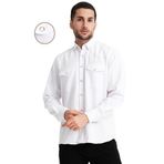 Varetta Erkek Beyaz Çift Cepli Likralı Lewis Model Gabardin Kumaş Kot Gömlek