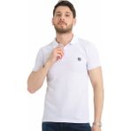 Varetta Erkek Beyaz Polo Yaka Pamuklu Kısa Kollu Waffle Tişört - 6XL