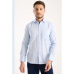 Varetta Erkek Gömlek Mavi Uzun Kollu Pamuklu Çizgili Tek Cepli Günlük Şık Klasik Model - XL